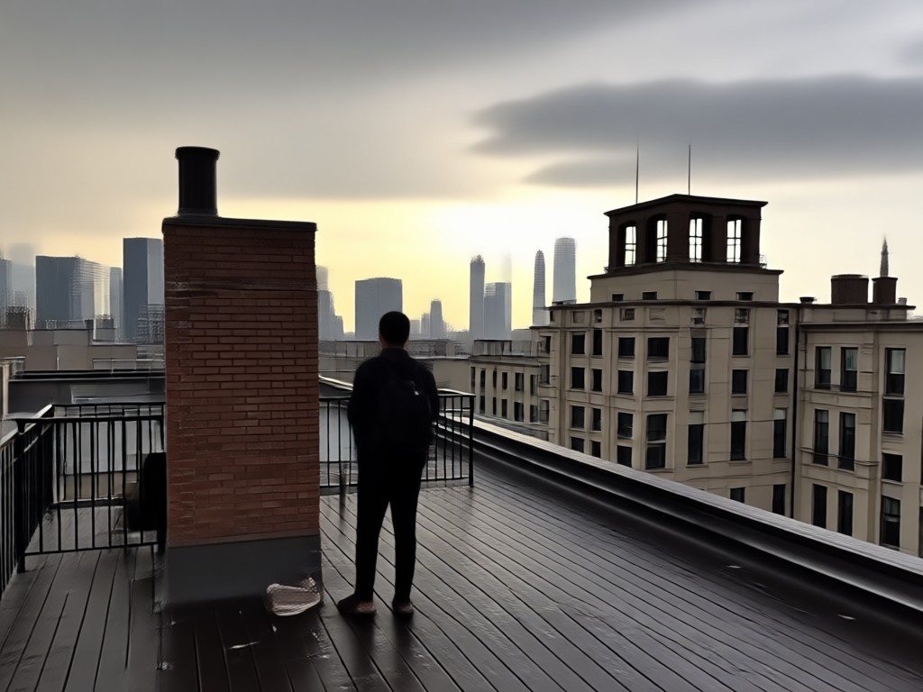 Filmische Regeneffekte in einer Rooftop-Szene