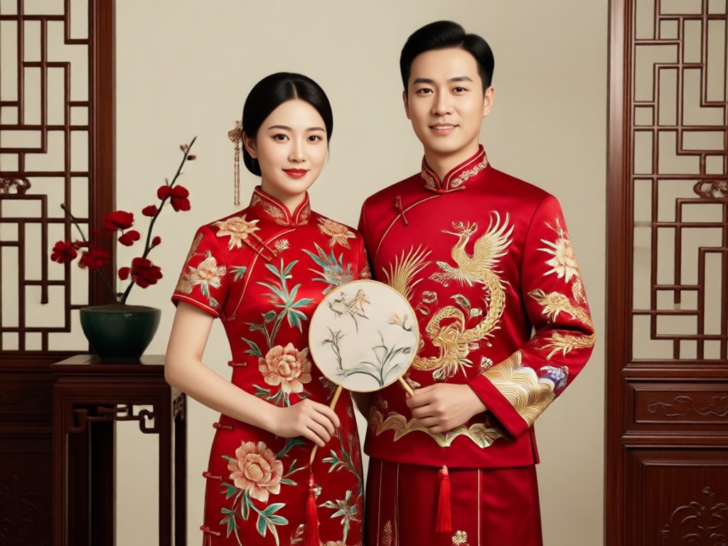 Traditional Chinese garden scene for qipao photo