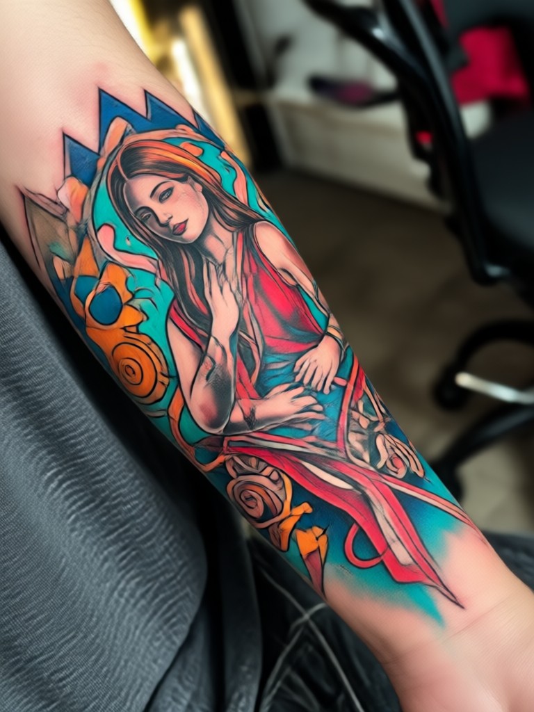 Geometric wolf head tattoo with sacred geometry