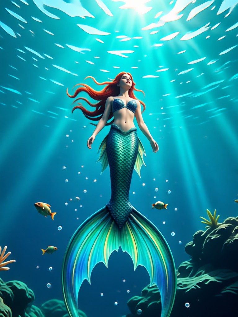 Mobile phone showing AI mermaid video creation