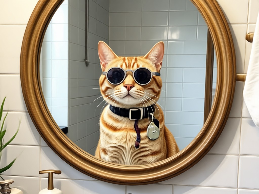 Before and after of a pet photo turned into a bathroom portrait
