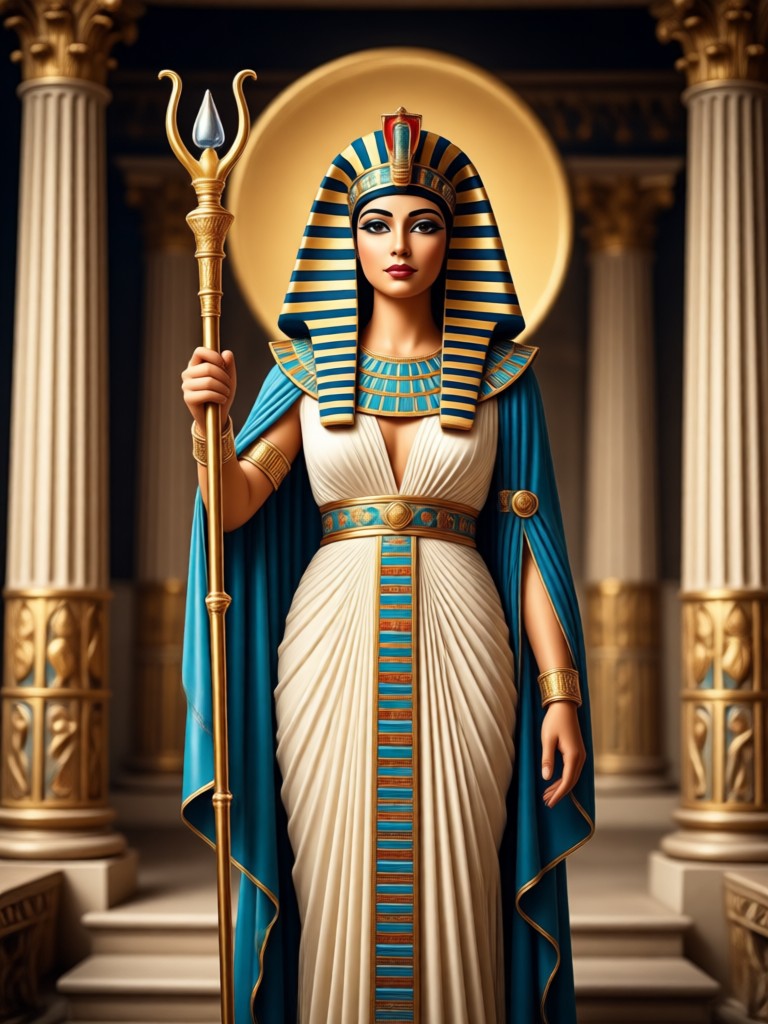AI Cleopatra filter result with dramatic golden headdress.