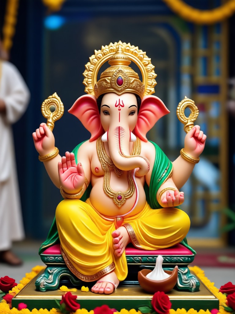 AI generated close-up of decorated Ganesha idol