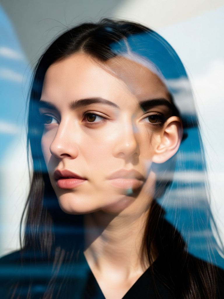 Abstract geometric double exposure portrait