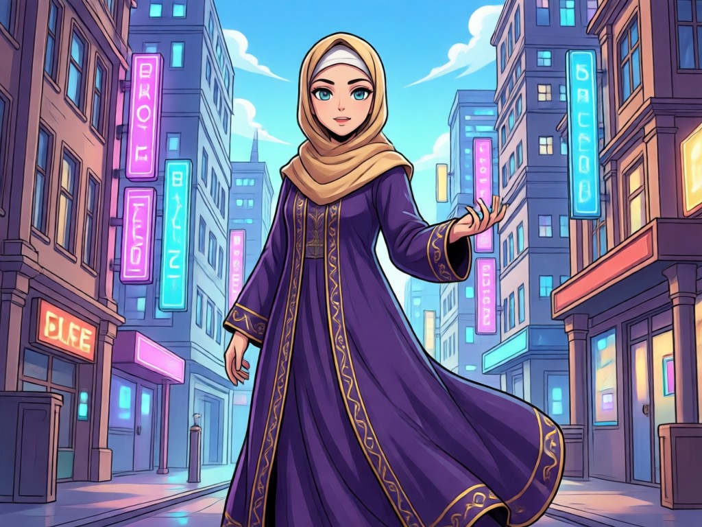 Anime character with Islamic geometric patterns and cultural designs