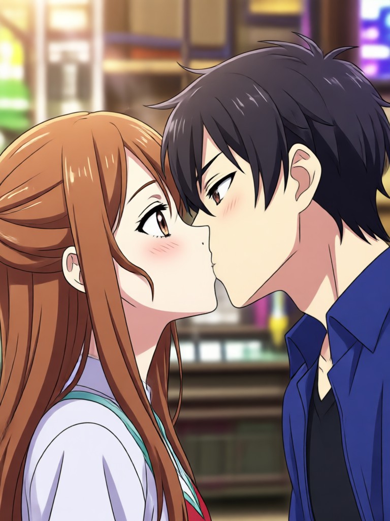 Cyberpunk aesthetic anime kiss video