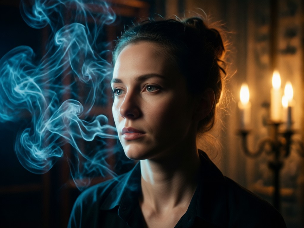 Comparison showing standard vs cinematic smoky portrait