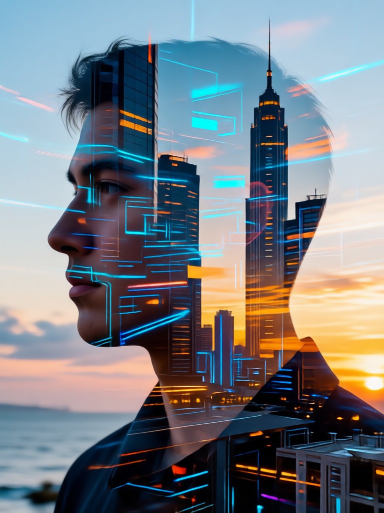 Double exposure with architectural elements