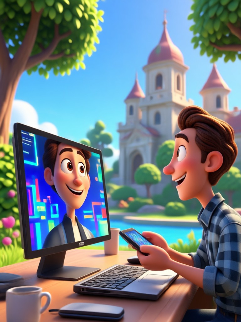 Celular mostrando criação de personagem Disney Pixar com IA