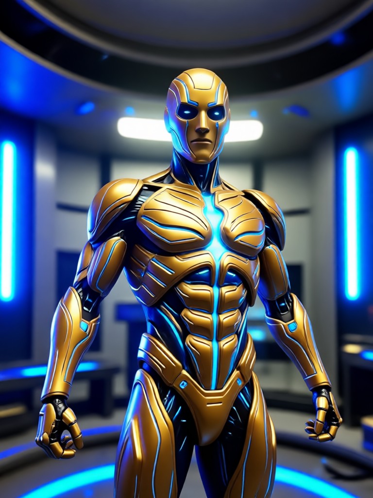 Cyberpunk action hero AI art on a neon city rooftop