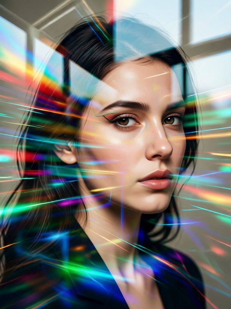 AI portrait blended with city skyline
