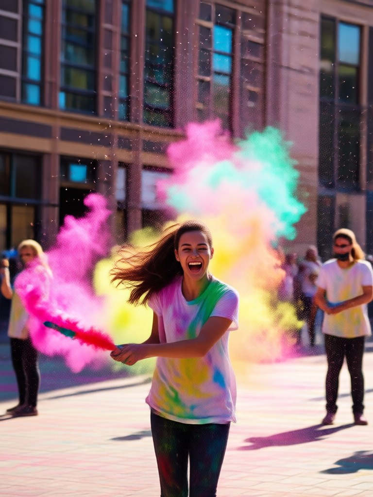 Family portrait with joyful, bright AI Holi festival colors