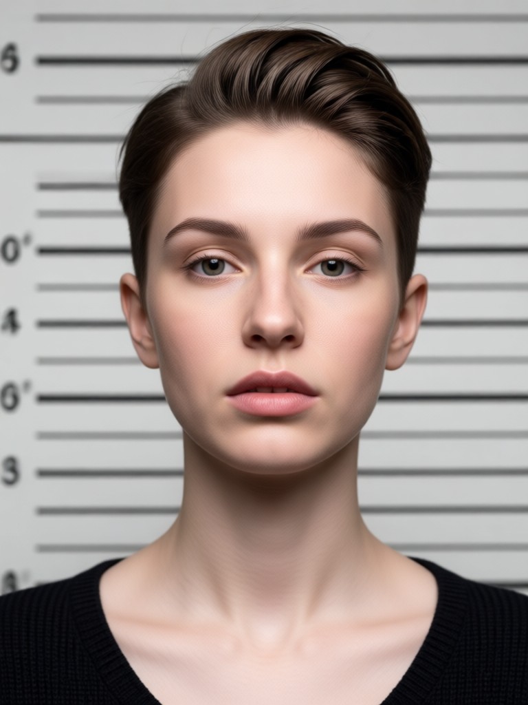 Humorvoller, übertriebener Mugshot-Stil