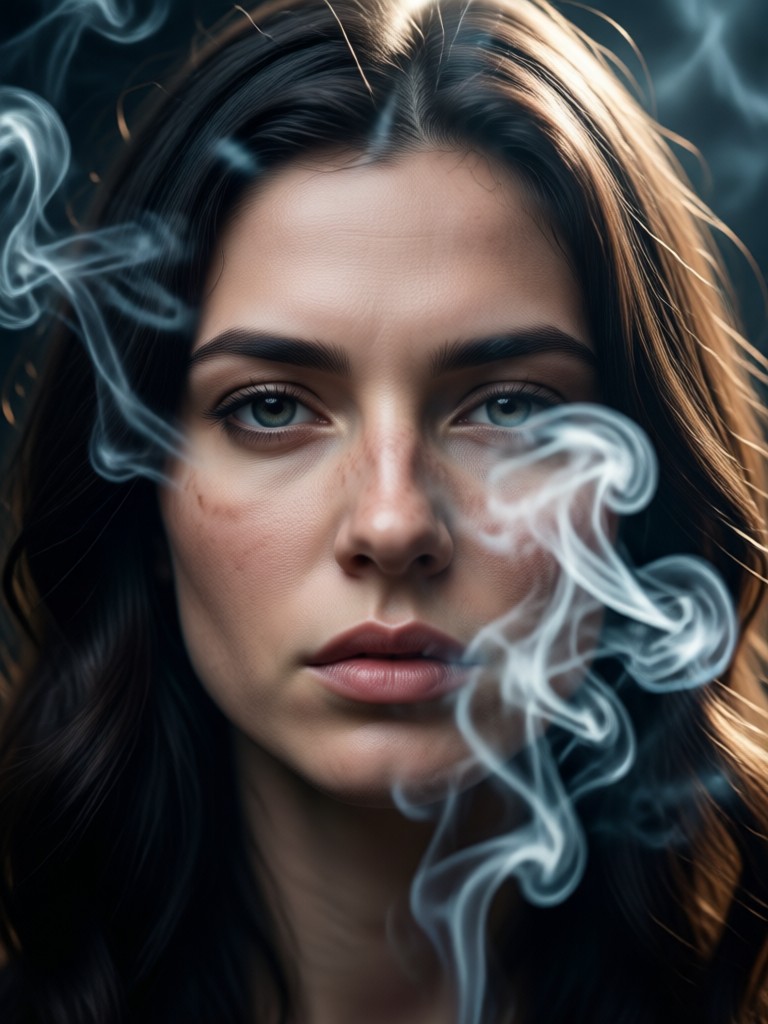 Mystical fog portrait with glowing eyes