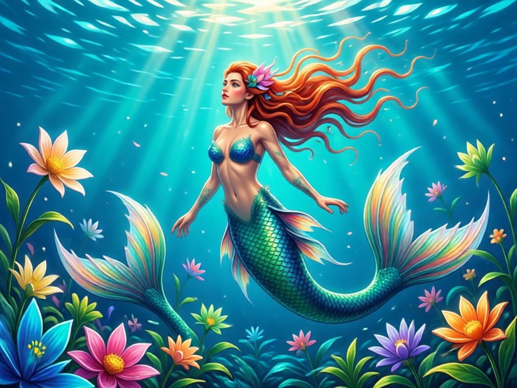Primer plano de escamas de sirena hiperrealistas y detalles de aleta generados por IA