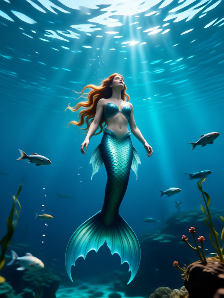 Fantasy mermaid with glowing accessories AI effect