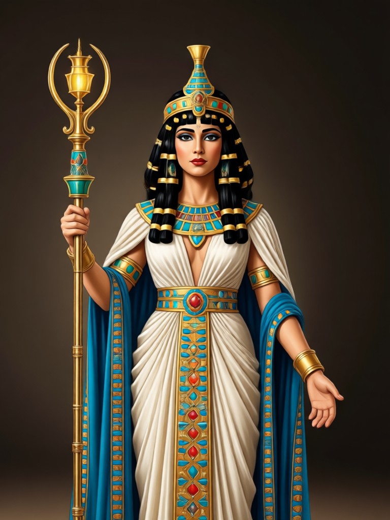 Regal Cleopatra AI filter with elaborate gemstone jewelry.