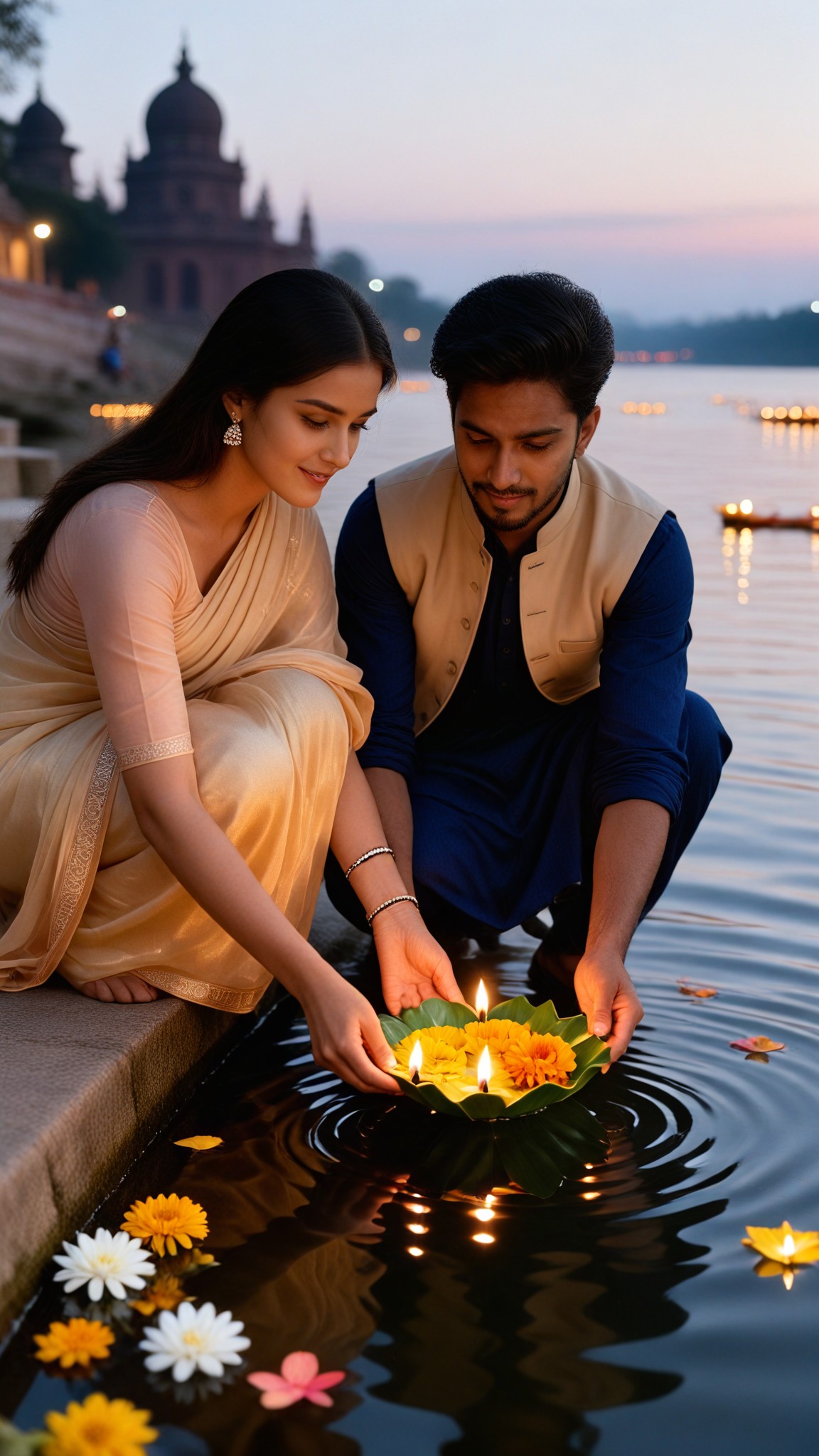 Ganges Festival: Couple Floating Diyas image