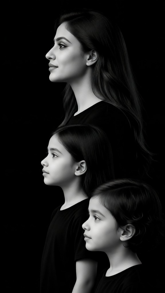 One mother and two children image