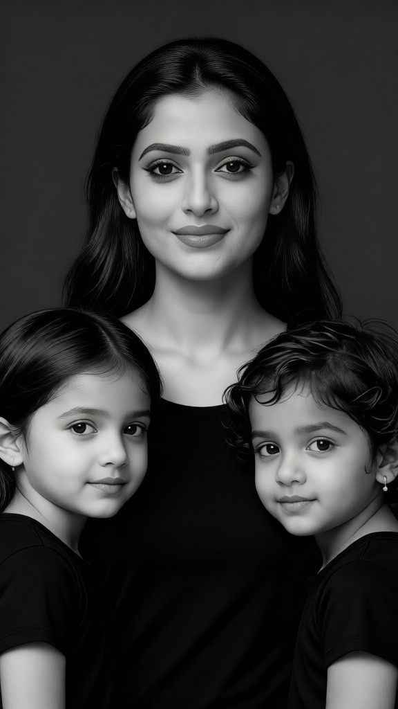 One mother and two children image