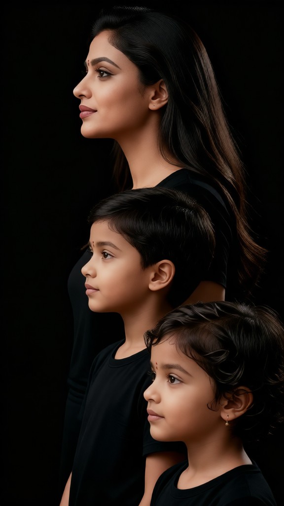 One mother and two children image