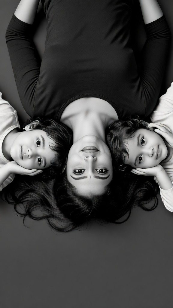 One mother and two children image