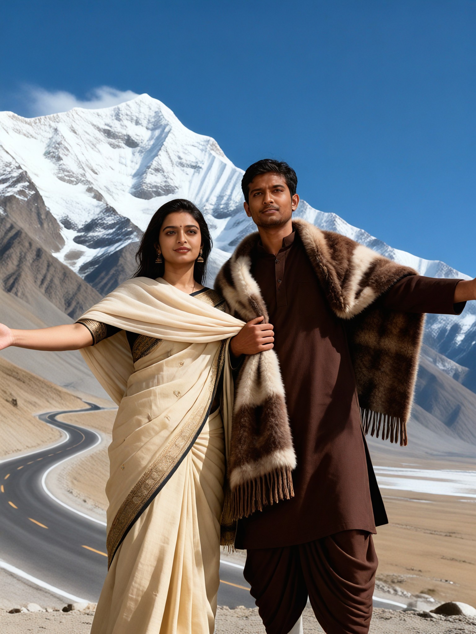 Ladakh Snow Road Couple image