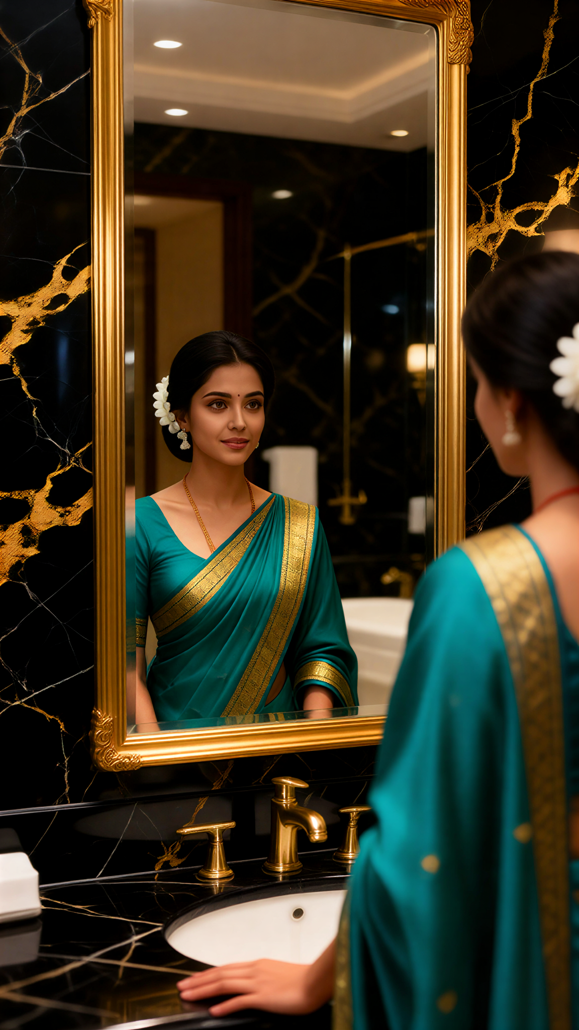 Black Marble Saree Mirror image