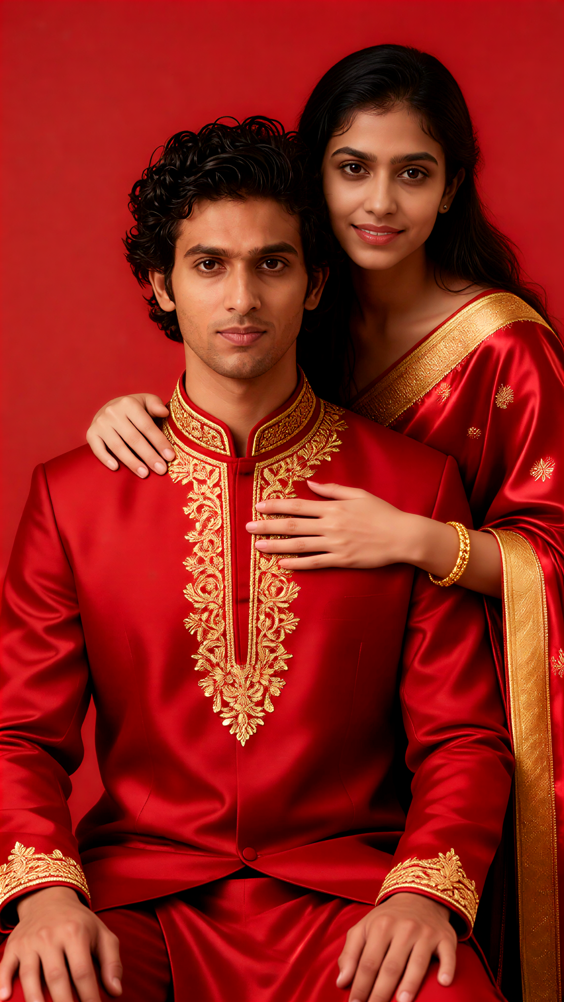 Red-themed couple photoshoot image