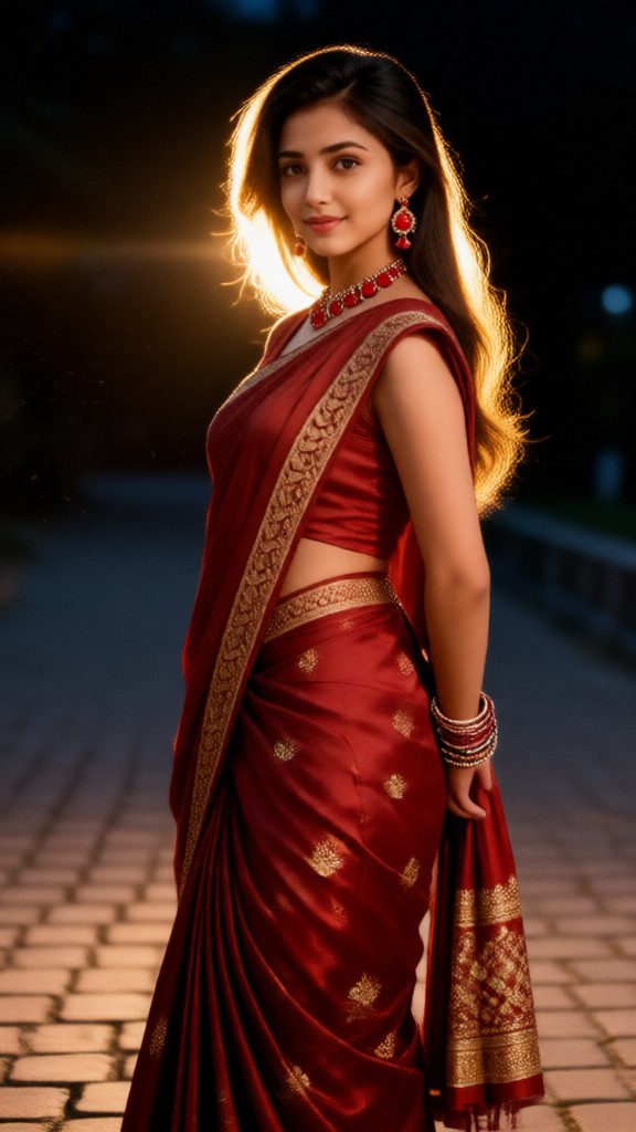 Red Sari Twilight Glow Retro Filter image