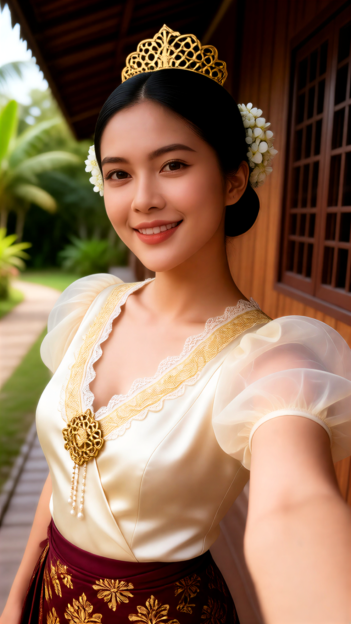 Traditional dress courtyard selfie image