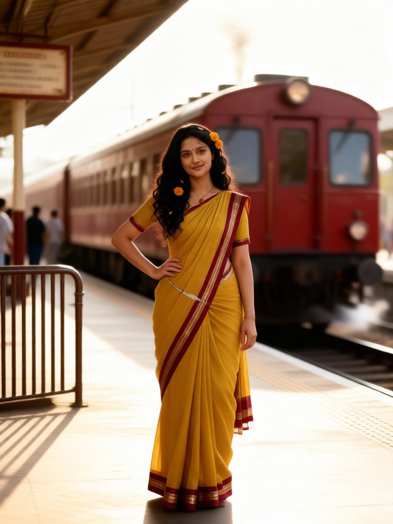 Retro Sari Train Pose image