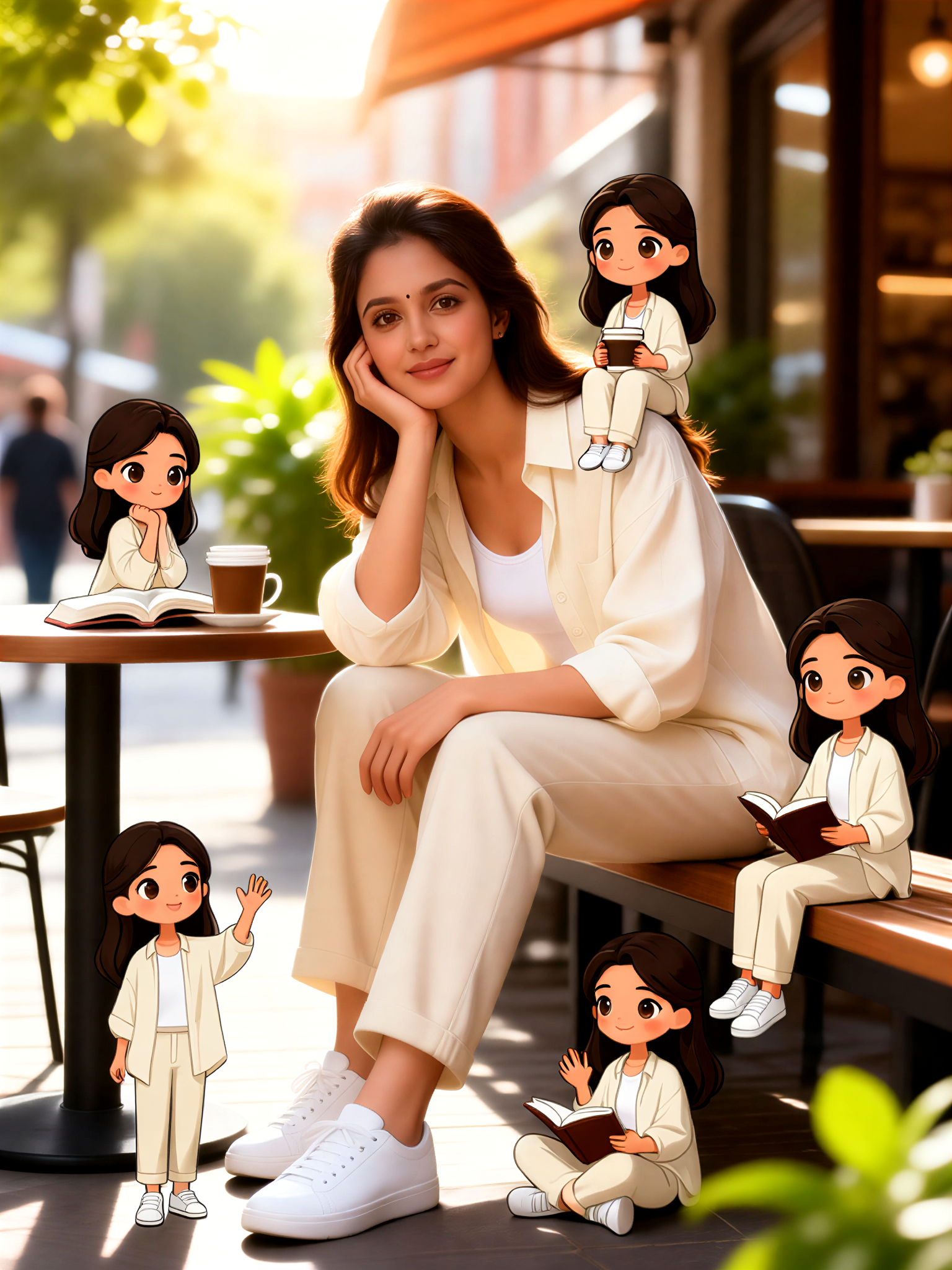 Multiple mini cartoon characters in the same frame image