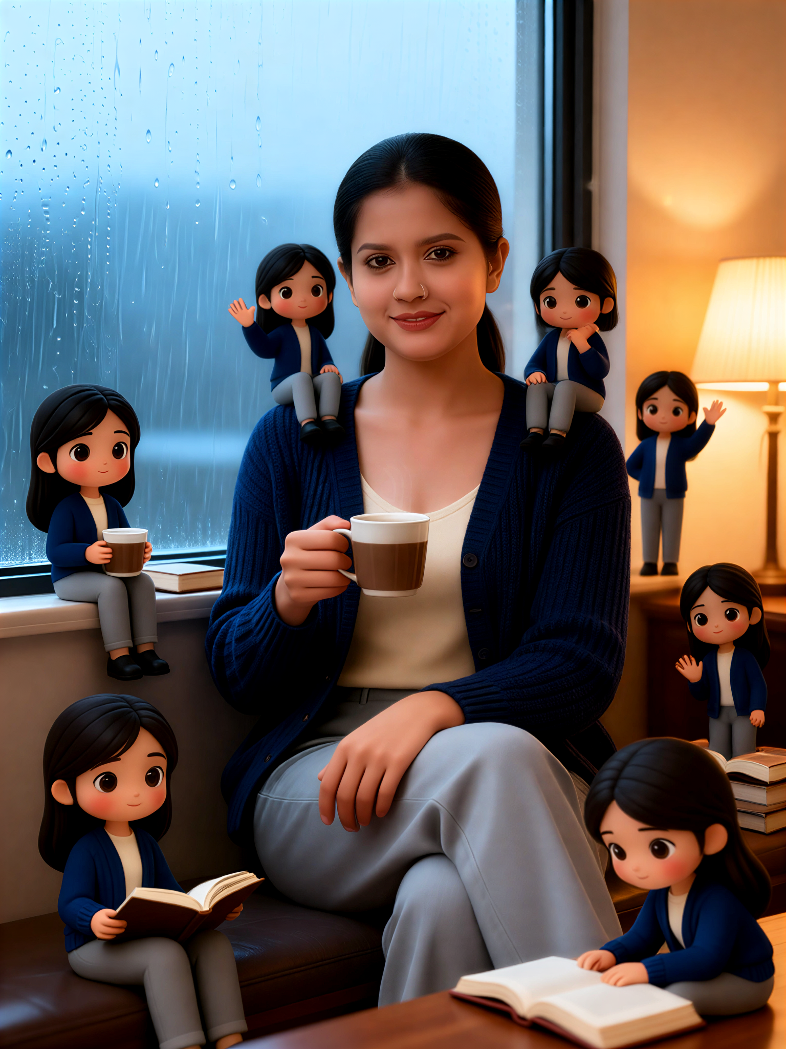 and the mini figurine in a warm indoor environment image
