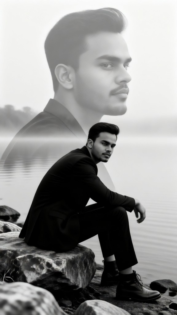 Black and white seaside photo image