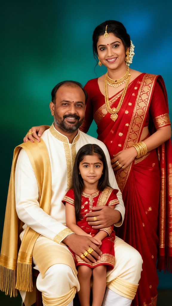 A family of three taking photos in a studio-p image