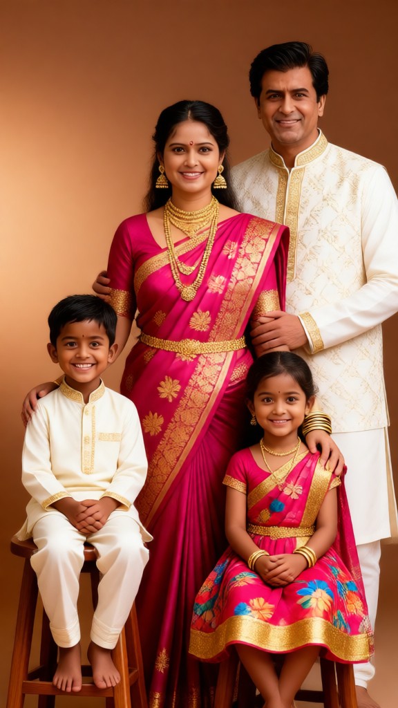 A family of four taking photos in a studio-p image
