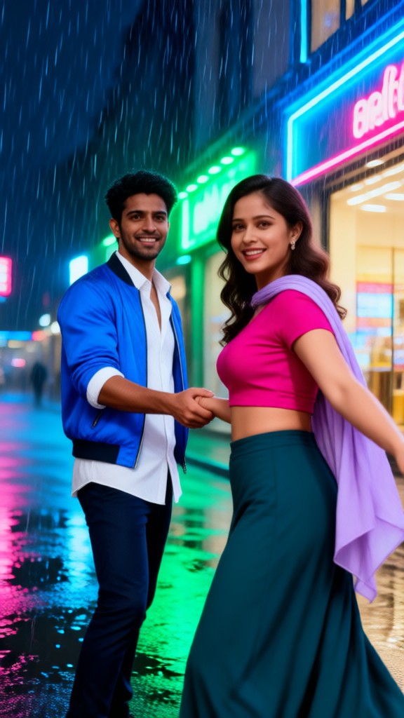 Neon Couple Rain image