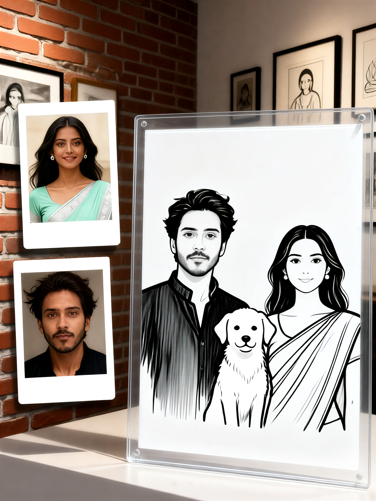 Illustration of a couple taking a photo with a dog image