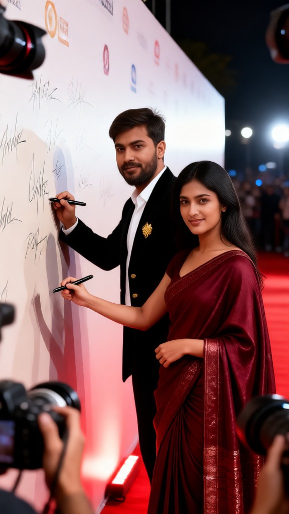 Celebrity couples sign autographs before the red carpet image