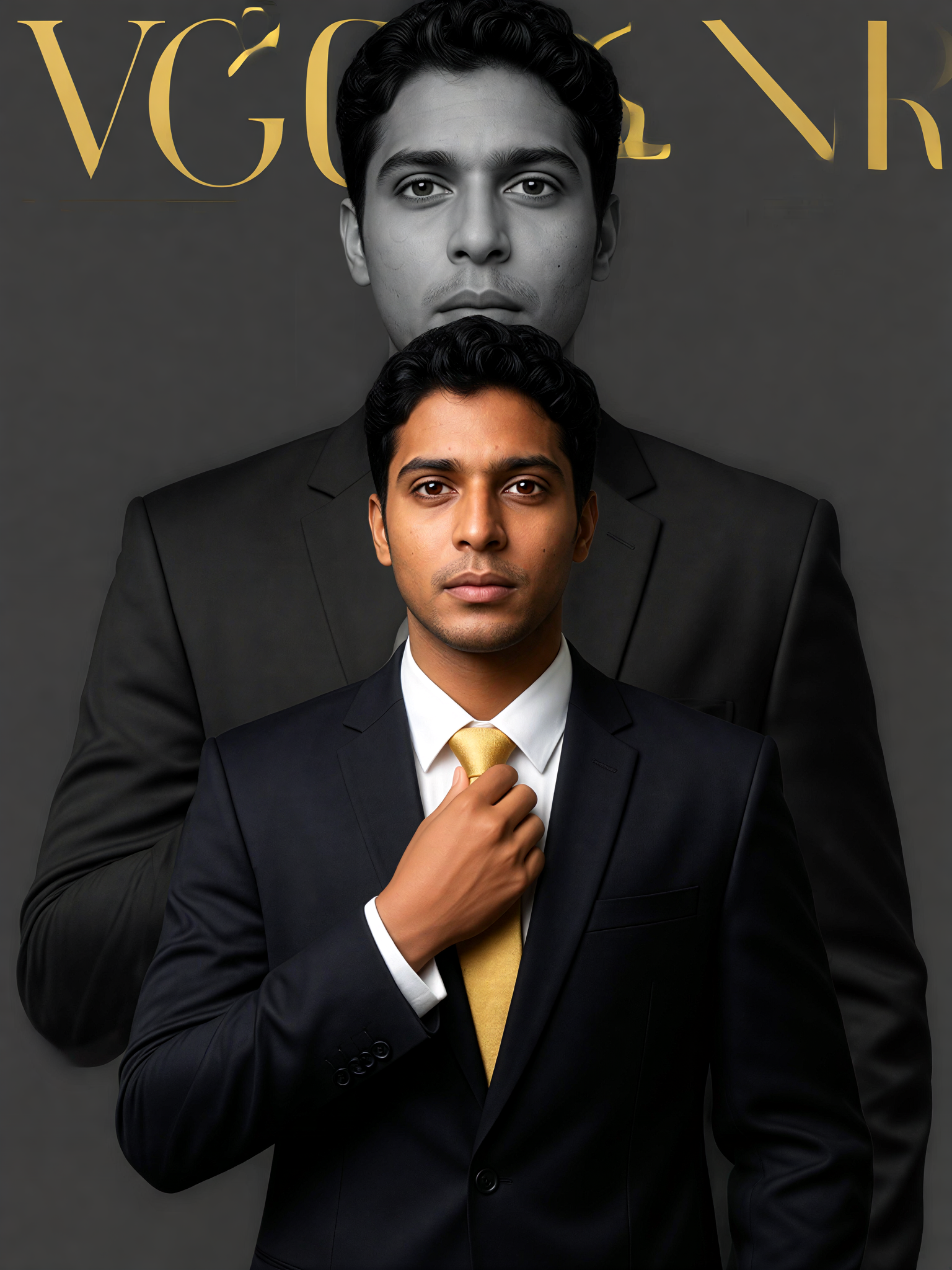 Black Suit Gold Tie image