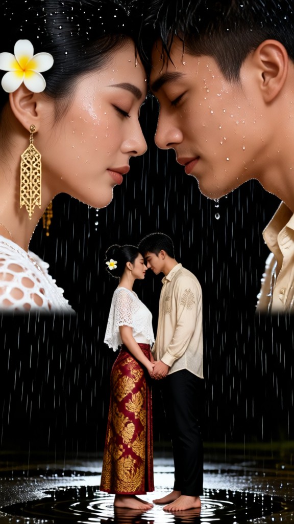 Traditional Indonesian clothing exposed in the rain image