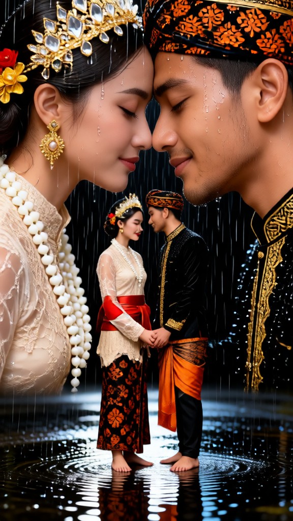 Traditional Indonesian clothing exposed in the rain image