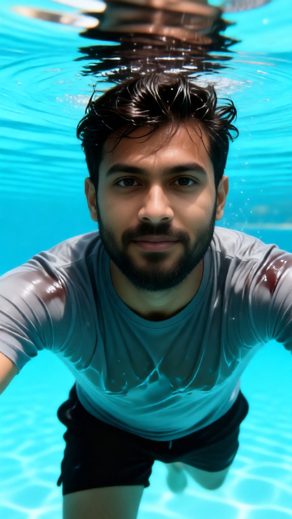 Handsome man emerging from the water image