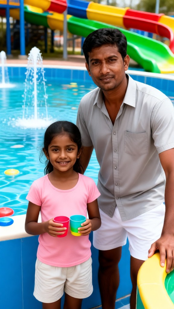 Father and daughter playing in the water park image