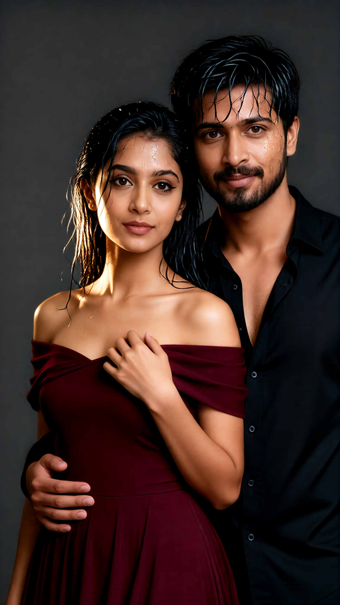 Black Studio Intimate Wet Hair Portrait Photography image