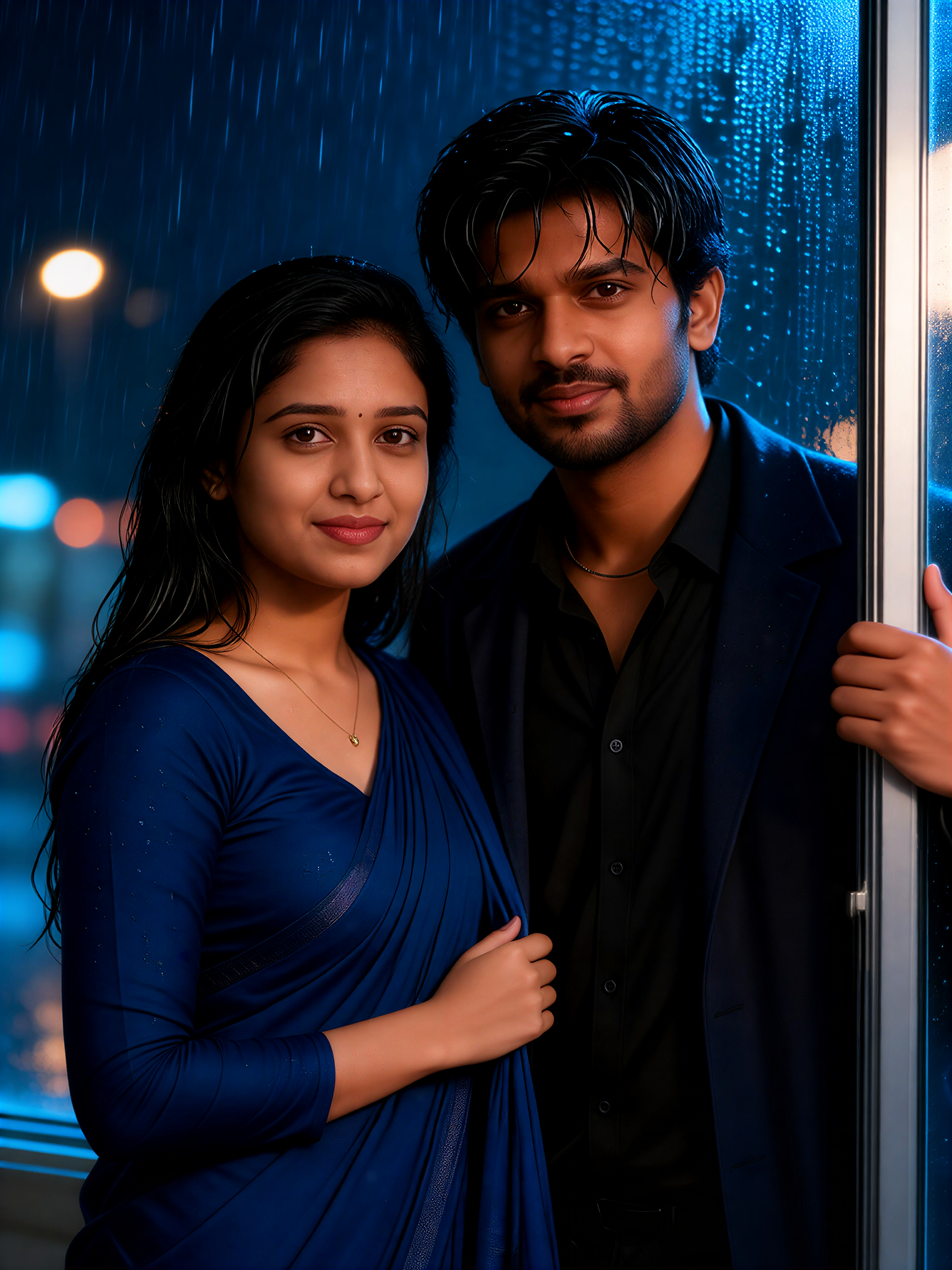 Rainy Night Couple Portrait image