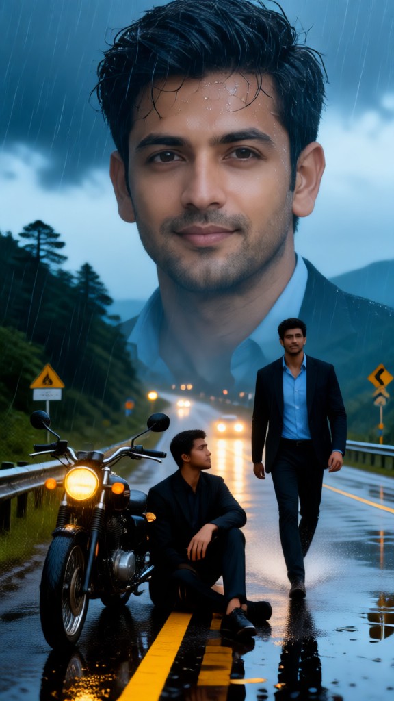 Motorcycle in the rain image