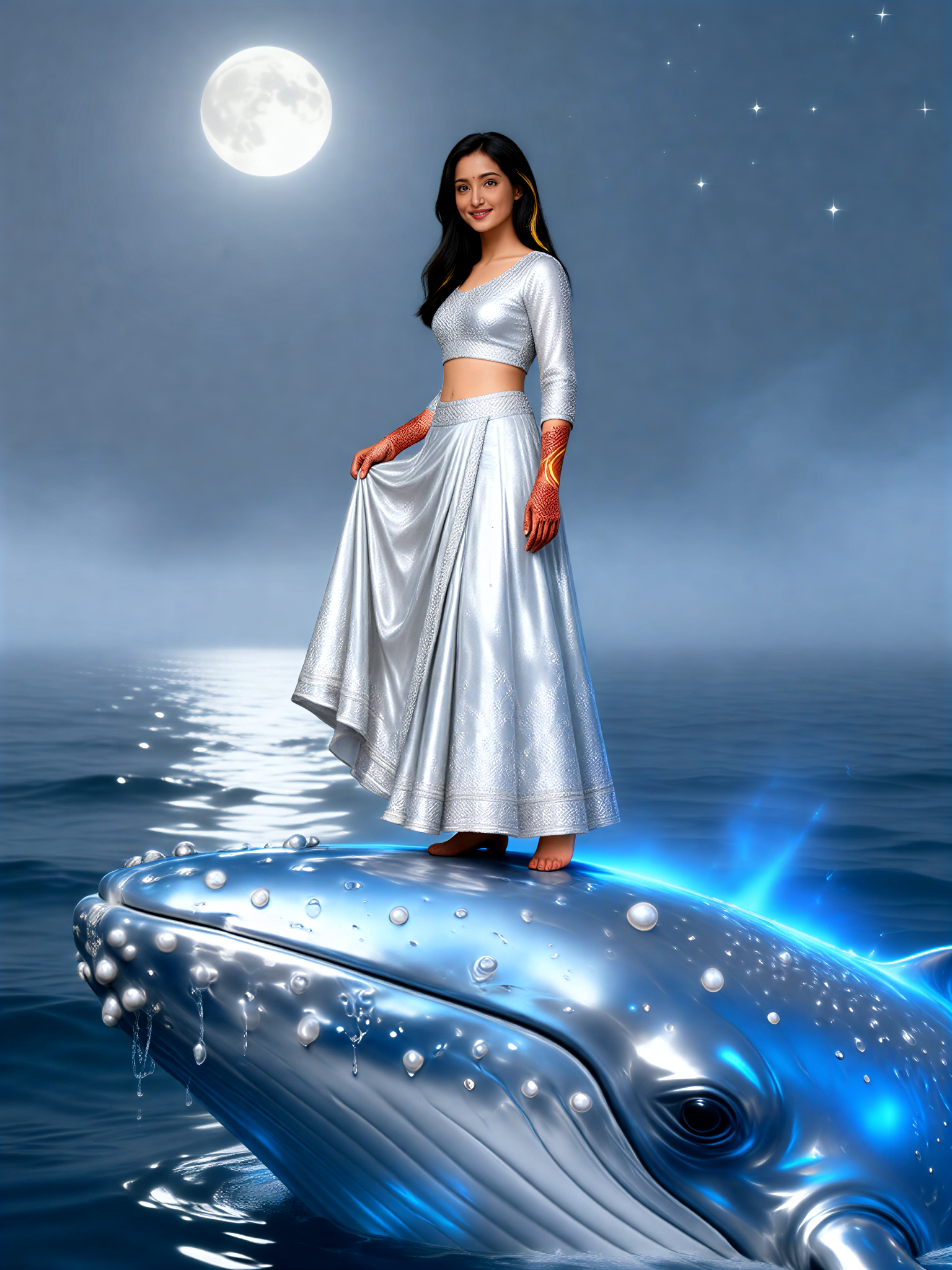 Silver Lehenga Moon Whale image