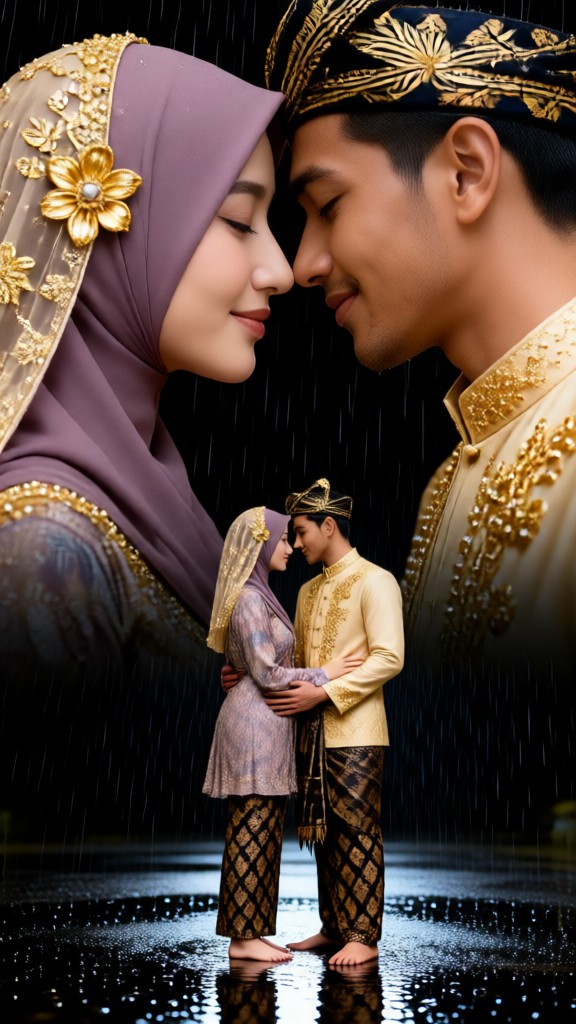 Traditional Indonesian clothing in the rain image